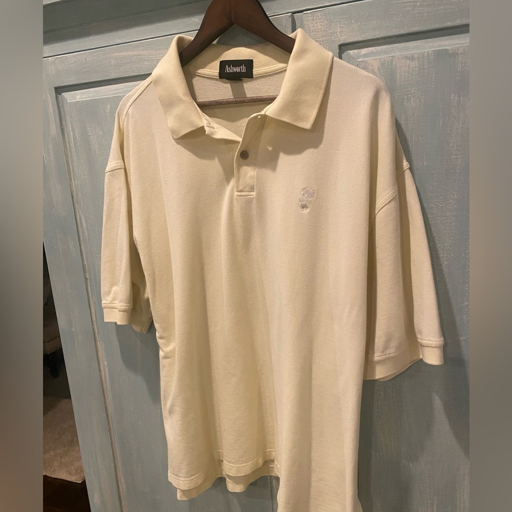 Ashworth Cotton Cream Short Sleeve Golf Embroidered Logo Polo Shirt XXL